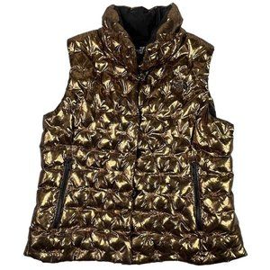 The North Face Womens Holladown Puffer Down Vest Crop Metallic Gold Size XL